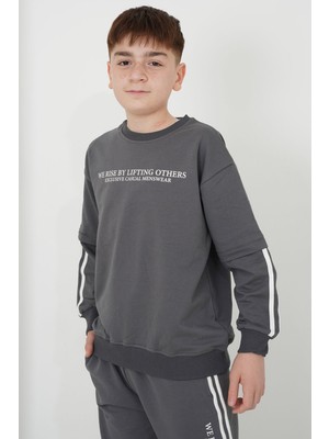 Erkek Çocuk Iki Iplik Kumaş Bisiklet Yaka Baskılı Eşofman Takımı