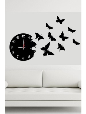 Ahşap Dekoratif Uçan Kelebekli Duvar Saati, Dekoratif Duvar Saati