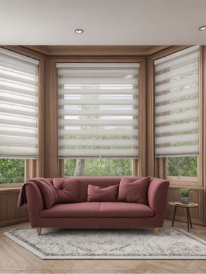 NetworkAvm Ithal Beyaz Zebra Stor Perde Alüminyum Kasa Metal Ayaklı Dilimli Eteği ile Salon Kullanımı