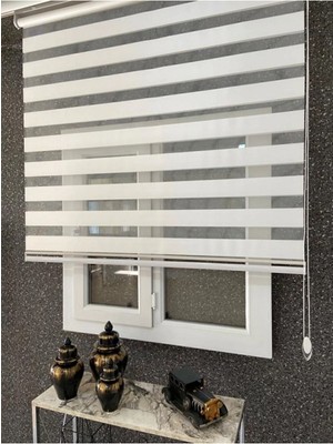 NetworkAvm Ramazan Yılmaz Güneş Perde Beyaz Zebra Stor Perde Eteği Dilimli Gümüş Renkli Polyester Kumaş