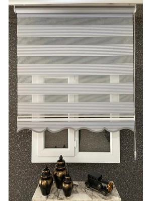 NetworkAvm Gri Renkli Pilesiz Stor Zebra Perde Salon Kullanımı İçin 10 cm Etek Dilimli