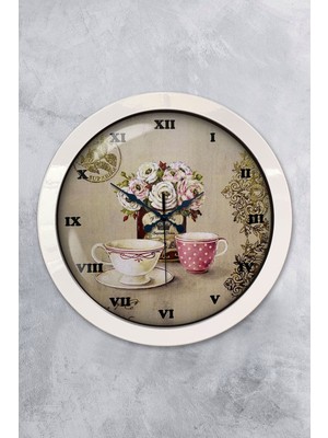 Hediyelik 36 cm Beyaz Metal Mutfak Duvar Saati