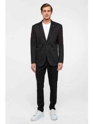 Siyah Regular Fit Mono Yaka 6 Drop Ceket