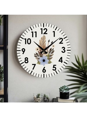 Çiçek Desenli Dekoratif Türkçe Rakamlı Uv Baskılı Duvar Saati (Sessiz) Akar Mekanizma Metal Akrep