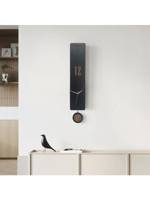 Modern Uzun Ahşap Siyah Çarpraz Çizgili Sarkaçlı Duvar Saati