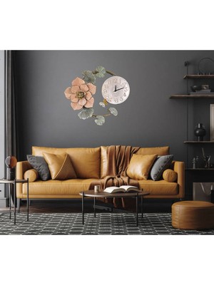 Metal Dekoratif Çiçek ve Yaprak Figürlü Duvar Saati