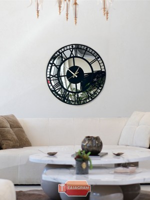 Metal Gümüş Aynalı Dekoratif Duvar Saati