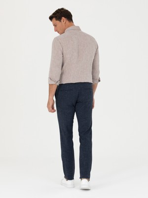 Cacharel Erkek Lacivert Slim Fit Keten Karışımlı Pantolon 50265205-VR033