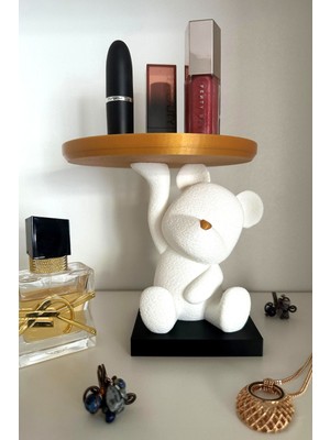 Tabak Tutan Mini Sevimli Ayıcık, Tatlı Makyaj Organizeri, 14CM Plastik Biblo