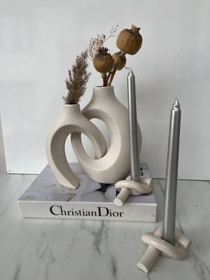 Sibel/ela Tasarım Sevgili Sarmaşık Vazo, 2’li Mumluk Dekoratif Set 22X16 & 17X14