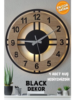 Sonoma LED Işıklı Daire Duvar Saati - 40 cm Büyük Dekoratif Ahşap Saat | Şık ve Modern Tasarım