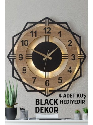 Sonoma Rengi Dekoratif LED Işıklı Duvar Saati | Modern ve Şık 40 cm Ahşap Saat