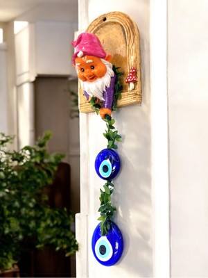 2 Adet Nazar Boncuklu Şans Cücesi, Balkon Duvar Bahçe Süsü, Dekoratif Obje
