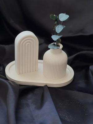 Beyaz Gökkuşağı Bohem Beton Dekoratif Set (3 Parça)