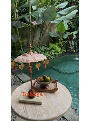 Dekoratif Bali Şemsiyesi Ev Dekorasyon Bohem Obje Masa Süsü Organizasyon 70CM Bambu Turuncu Desenli