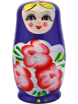 Lacivert Matruşka Bebek Ahşap Oyuncak Dekoratif Obje 5'li