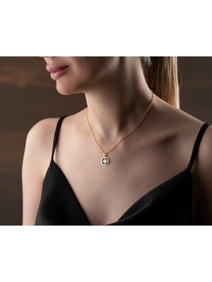 925 Ayar Özel Pırlanta Kutup  Yıldızı Kolye<gold,rodaj,rose