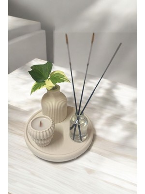 4lü Set Çizgili Vazo Lcw Çizgili Kabuk Mumluk 50ML Fresh Koku Yuvarlak Tepsi