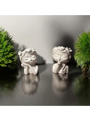 Ikili Çiçek Taçlı Kız Set Dekoratif, Obje, Dekoratif Eşya, Biblo, Mumluk