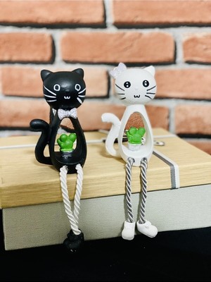 Mutfak-Banyo-Kitaplık Vb. Raflarınız Için Özel Tasarım 2'li Kedi Biblo