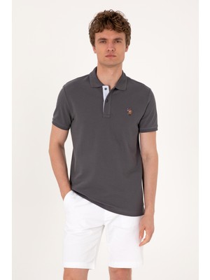 U.S. Polo Assn. Erkek Slim Fit Polo Yaka Antrasit Basic Tişört 50310669-VR006