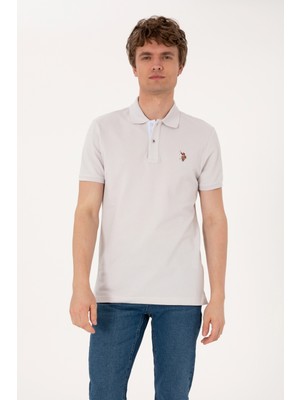 U.S. Polo Assn. Erkek Slim Fit Polo Yaka Açık Gri Basic Tişört 50310669-VR001