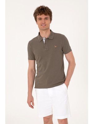 U.S. Polo Assn. Erkek Slim Fit Polo Yaka Vizon Basic Tişört 50310669-VR052