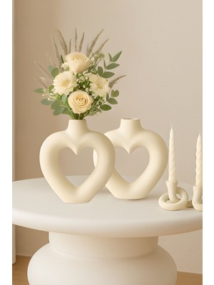 Kalp 2’li Bohem 16 cm Vazo Pinterest Pampas Vazosu Dekoratif Salon Aksesuarı Masa Süsü