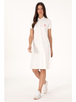 U.S. Polo Assn. Kadın Ekru Polo Yaka Mini Boy Örme Elbise 50280038-VR019