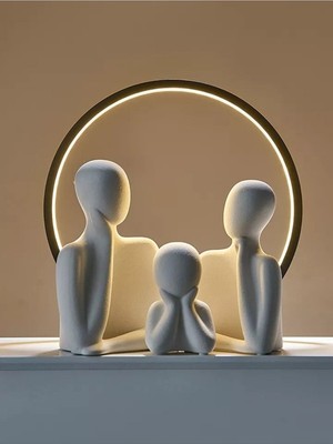 Üçlü Aile Dekoratif Beton Heykel Obje Biblo