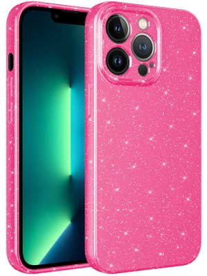 Maks Technology iPhone 13 Pro Max Uyumlu Kamera Korumalı Simli Lüks Mkst Koton Kapak-Pembe Koyu