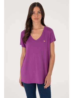U.S. Polo Assn. Kadın Menekşe V Yaka Basic Tişört 50300829-VR037