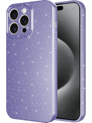 Maks Technology iPhone 15 Pro Kılıf Kamera Korumalı Simli Lüks Mkst Koton Kapak-Mor