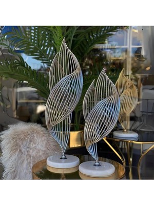 2 Li Set Helezyon Spiral Dekoratif Ürün Mermer Tabakalı Şık Görünümlü - Renk : Gümüş