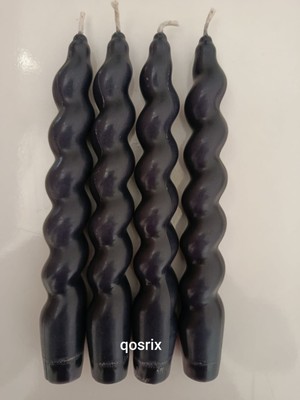Qosrix 4'lü Antrasit Gri Italyan Burgulu Şamdan Soya Mumu Doğal Kokulu Uzun Çubuk Konik Burgu Mum Spiral Dekoratif