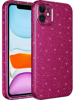 Maks Technology iPhone 11 Kılıf Kamera Korumalı Simli Lüks Mkst Koton Kapak-Mürdüm