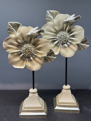 Dekoratif Polyester Ikili Çiçek Aksesuar Krem-Gümüş