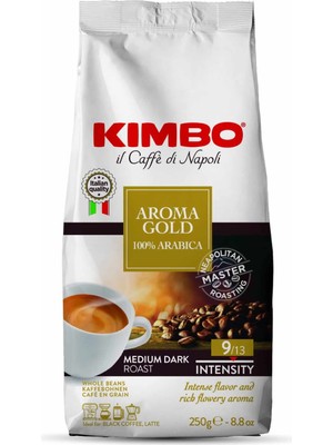 Kimbo Aroma Gold 100% Arabica Çekirdek Kahve 250 gr Yoğun Lezzetli Aroma