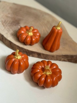 Balkabağı 4'lü Dekor Kombin Set Beton Kabak Obje Biblo Bal Kabağı Süs Dekorasyon Gold Saplı