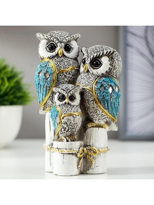 Lüks Işlemeli Taşlı Aynalı 3’lü Aile Baykuş Biblo Heykel Ev Ofis Yeni Yıl Hediyesi Dekor Vitrin Süs