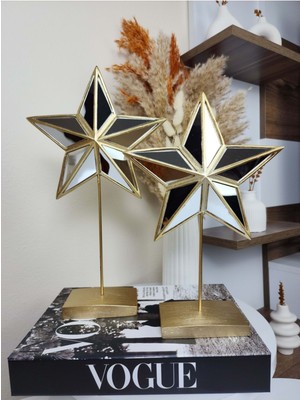 Dekoratif Aynalı 2' Li Gold Yıldız Biblo