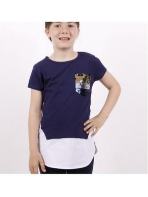 Toontoy Kız Çocuk Göğsü Cepli Pul Nakışlı Tişört