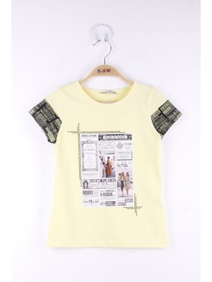 Toontoy Kız Çocuk Çerçeve Baskılı Taş Işlemeli Tişört