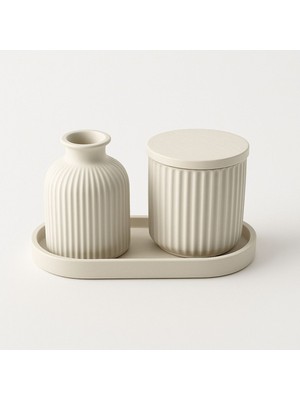Minimalist Seramik Dekoratif Set – Vazo & Saklama Kabı & Tepsi 3'lü Çok Amaçlı Organizer