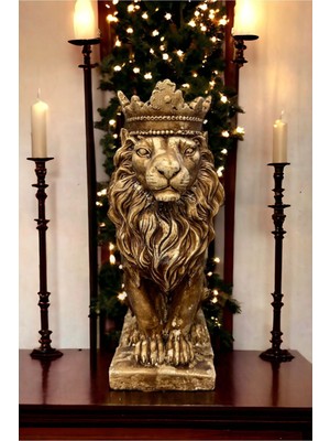 Dekoratif 35CM Kahverengi Aslan Kral Heykeli Ofis Dekorasyonu Bahçe Dekorasyonu Biblo