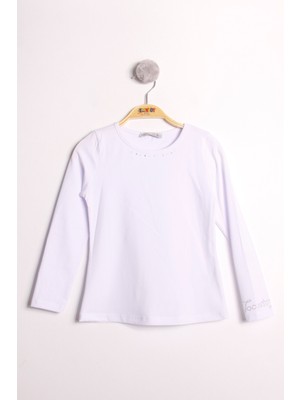 Toontoy Kız Çocuk Kolları ve Yakası Taş Işlemeli Tişört