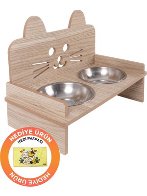 Ahşap Kulaklı Kedi Mama Su Kabı Standı, Kedi Mama Kabı, Kedi Paspası