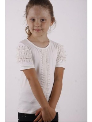 Toontoy Kız Çocuk Güpür Detaylı Tişört