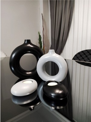 Dekoratif Halka Vazo ve Elips Mumluk Seti