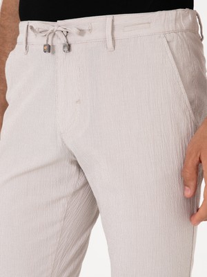 Cacharel Erkek Bej Slim Fit Gofreli Beli Bağcıklı Spor Pantolon 50305618-VR011